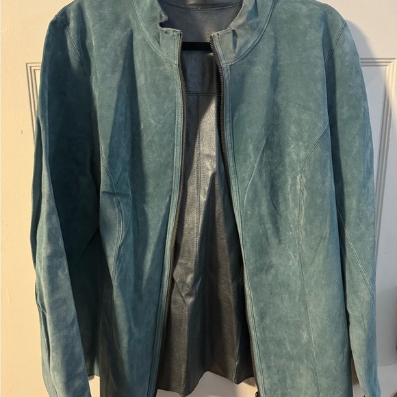 Vintage Reversible Suede Leather Jacket Lightweight Woman’s Blue Retro Shacket - Picture 12 of 16
